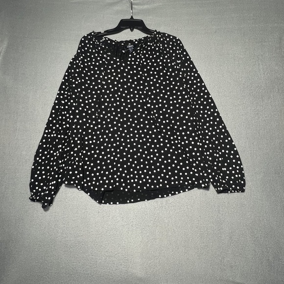 Chaps Tops - Chaps Women's XXL Black White Polka‎ Dot Cotton Blend Tie Neck Blouse Top